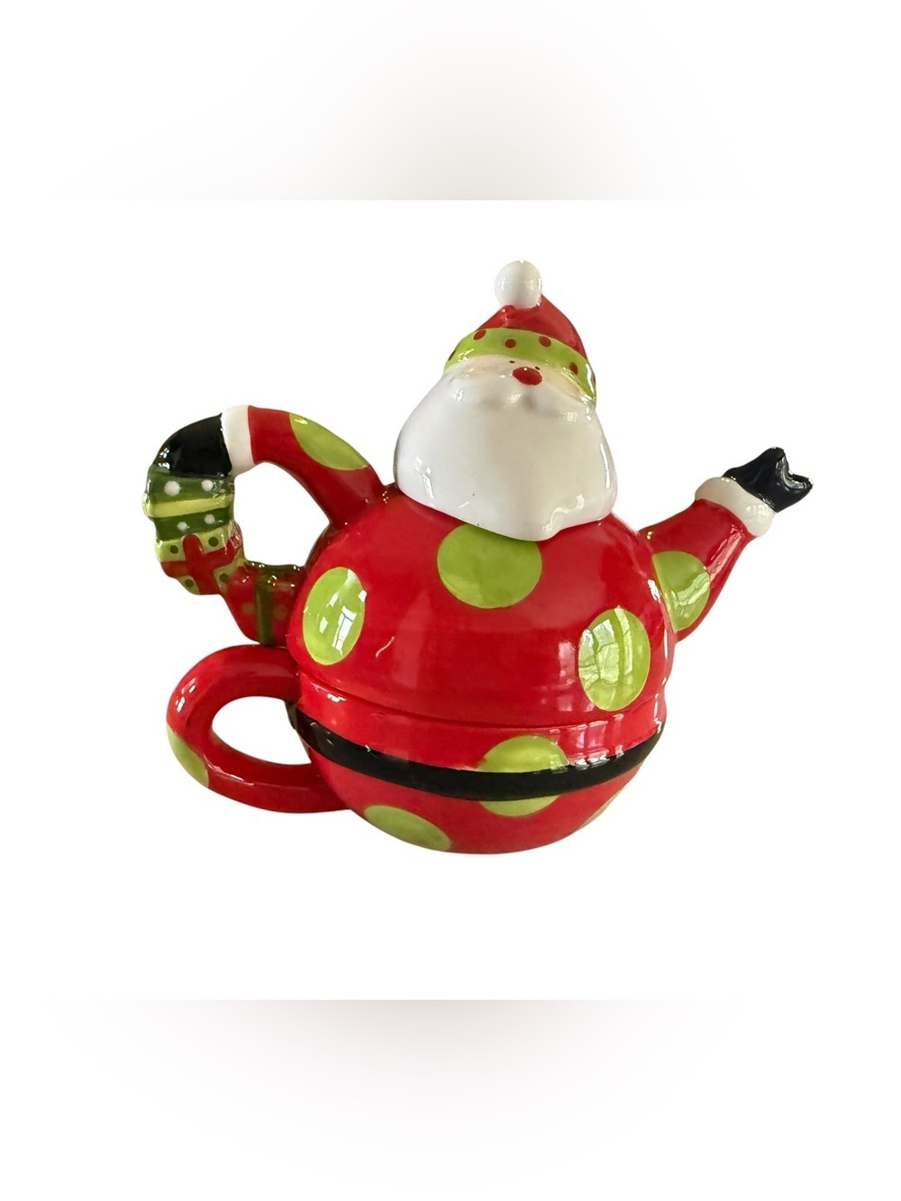 Cracker Barrel Merry Merry Santa Teapot Mug Stack Christmas Ceramic Polka Dot